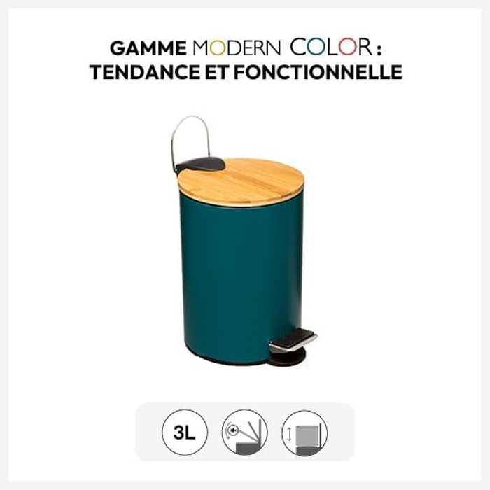 Сміттєвий кошик 5five Modern Color з м'яким закриванням Soft Close, 3 л, колір бірюзовий (Petrol)