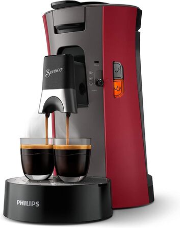 PHILIPS Senseo Select Coffee Pad Machine - Coffee Strength Choice Plus, Memo Function, Made from Recycled Plastic, 1450 Watts, 0.9 Liters, Red (CSA240/90)