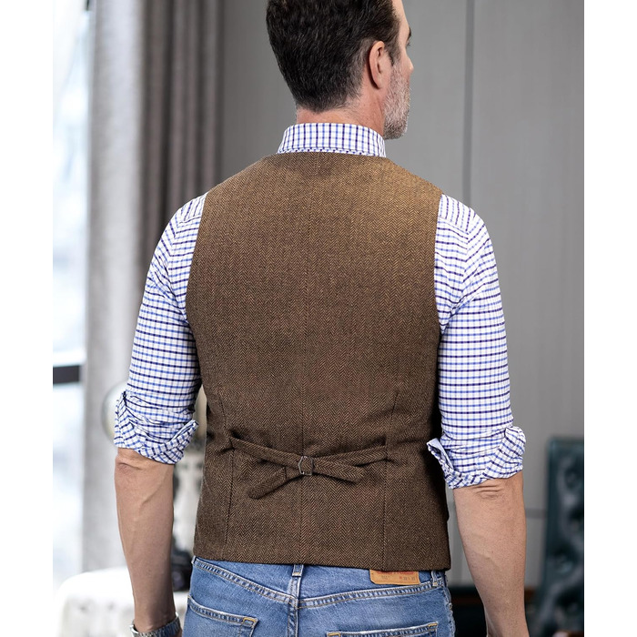 Костюмний жилет чоловічий Tuikayoo Western Herringbone Tweed з вовни Slim Fit сірий 3XL