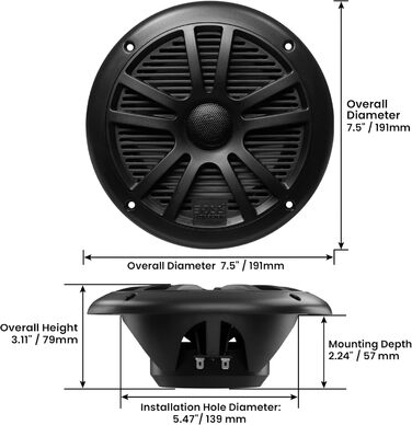 Автомобільні 2-смугові динаміки Boss Audio MR6B, 180 Вт, 16,5 см, чорні, 89 дБ, 80-20000 Гц