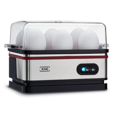 Електричний яйцеварка KHG EK-600SE: 6 яєць, нержавіюча сталь, з підігрівом, ретро-дизайн, з будильником та мірним стаканом, 400 Вт