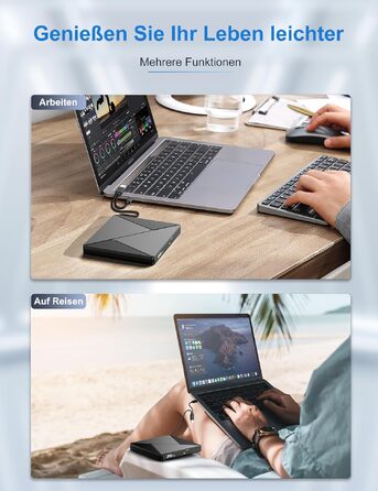 Зовнішній CD/DVD привід USB 3.0 та USB-C, оптичний накопичувач CD/DVD +/-RW ROM для ноутбука, ПК, MacBook, iMac (Windows, MacOS, Linux)
