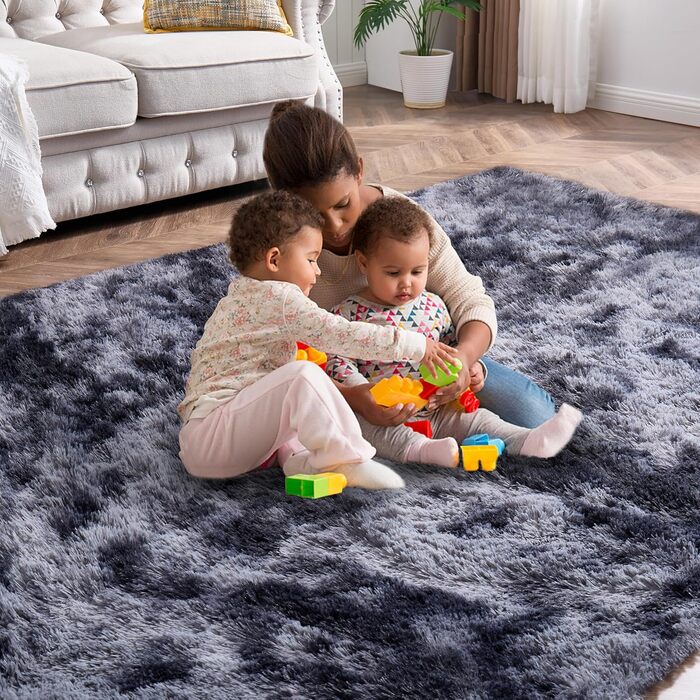 Пухнастий килим для вітальні та спальні 160x230 см. Антиковзаюча поверхня, для дітей. Темно-сірий килим Hochflor.