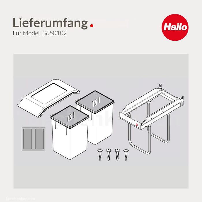 Відро для сміття Hailo Tandem 3650103 | Вбудований контейнер для сміття 2 секції, 50 мішків, для шаф від 300 мм, зручний висувний механізм, срібно-антрацитовий колір