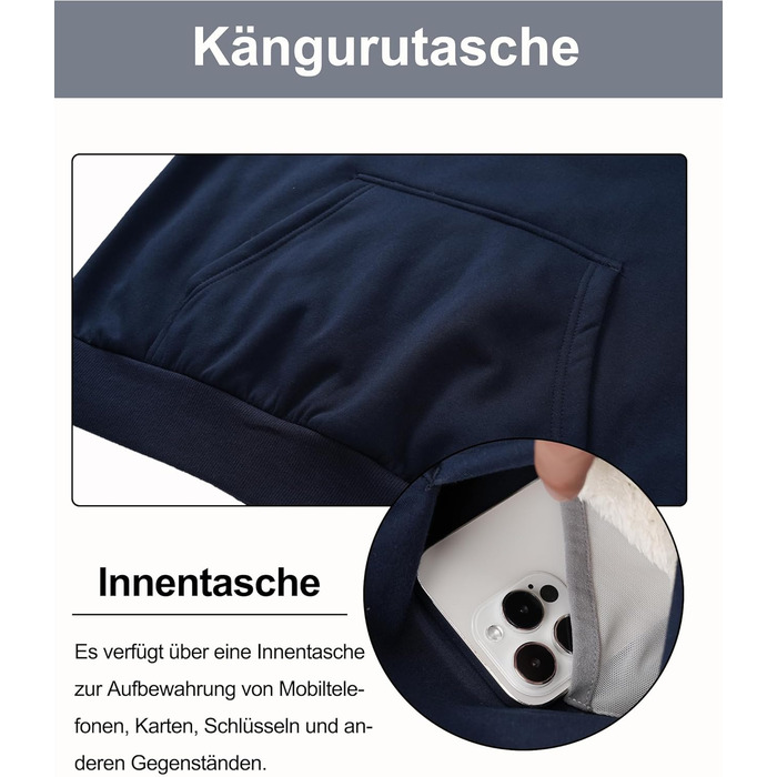 Капюшонний світшот Cavva для чоловіків: флісова тканина, вітро- та водовідштовхувальний, бавовна, теплий, армійного кольору (темно-синій, S)