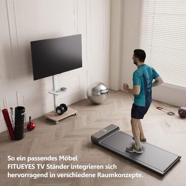 FITUEYES Rolling TV Stand with Wood Shelf - Adjustable Height & Swivel - Fits 32-70 inch TVs up to 40kg, VESA 400x600 - White