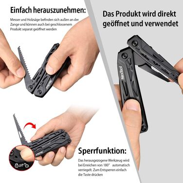 NexTool Multitool, 11-in-1 Multitool, Folding Stainless Steel, Multifunctional Tool with Knife, Scissors, Bottle Opener, and Wood Saw, 9 Screwdriver Bits, Nylon Pouch for Gifts for Men