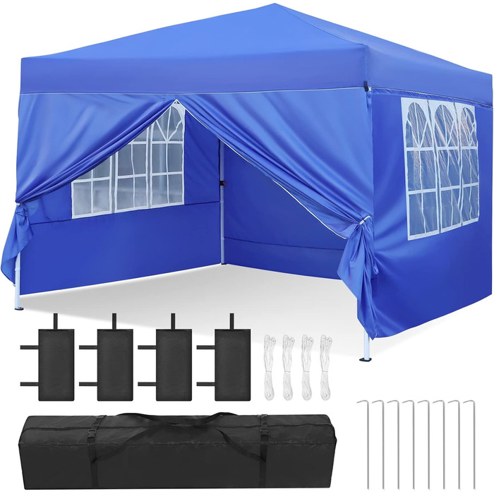 Gazebo, Leadyeah Pop-Up Pavilion with Sides, Foldable Camping Pavilion 2.5 x 2.5, Heavy-Duty Pavilion Tent, Completely Waterproof, 50+ UV Protection for Camping, Party - Beige (3x3m Blue)