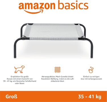 Amazon Basics Cooling Elevated Pet Bed, Gray, Size L, L 130 x W 80 x H 19 cm
