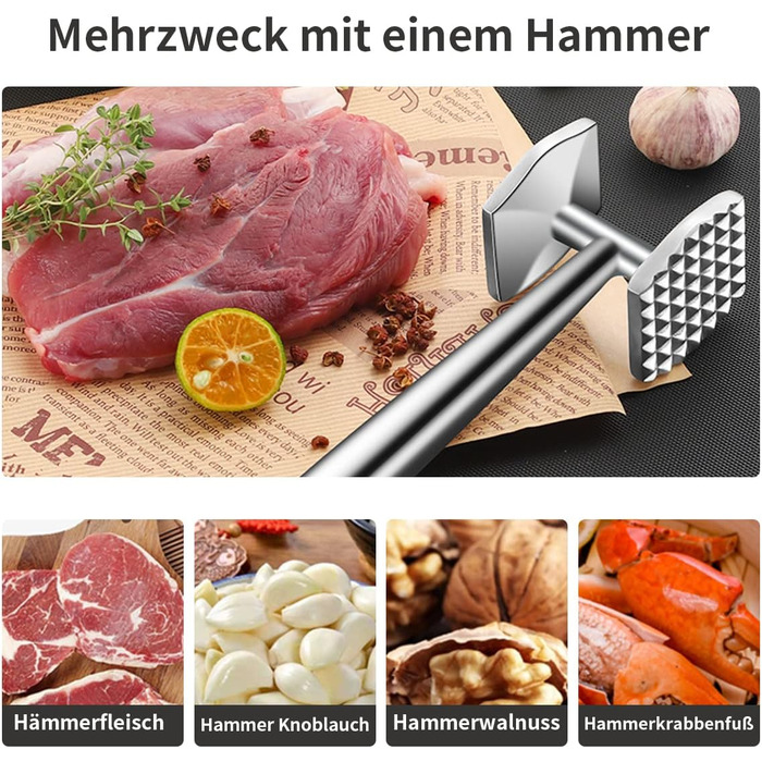 Молоток для м'яса Fleischhämmer з нержавіючої сталі, подвійний, для шніцелів, котлет, стейків – ніж для розм'якшення м'яса