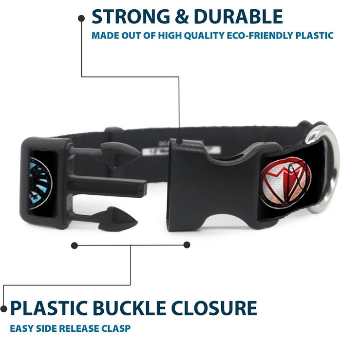 Нашийник Buckle-Down Marvel Avengers з пластиковим кліпом, чорний/кольоровий, ширина 3.8 см, розмір L (45.7-81.3 см)