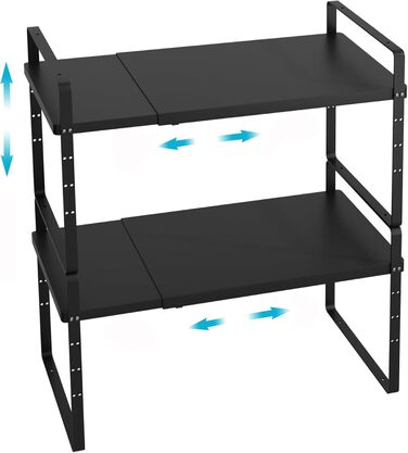 iPEGTOP Pull-Out Shelf, 2 Pack, Heavy-Duty Steel, Adjustable Height, for Home, Office, Pantry, Kitchen, Countertop, Size L, Black