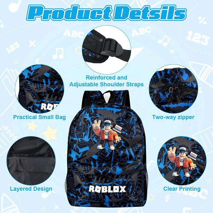 Дитячий рюкзак Yumcute Ro-blx з принтом, велика місткість, для школи та подорожей, мультяшний дизайн