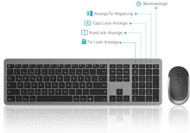 Бездротовий комплект клавіатури та миші Seenda SK38-3 Ultra-Dünne, Ергономічна клавіатура з захистом від пилу, DE QWERTZ, Чорний/Зелений