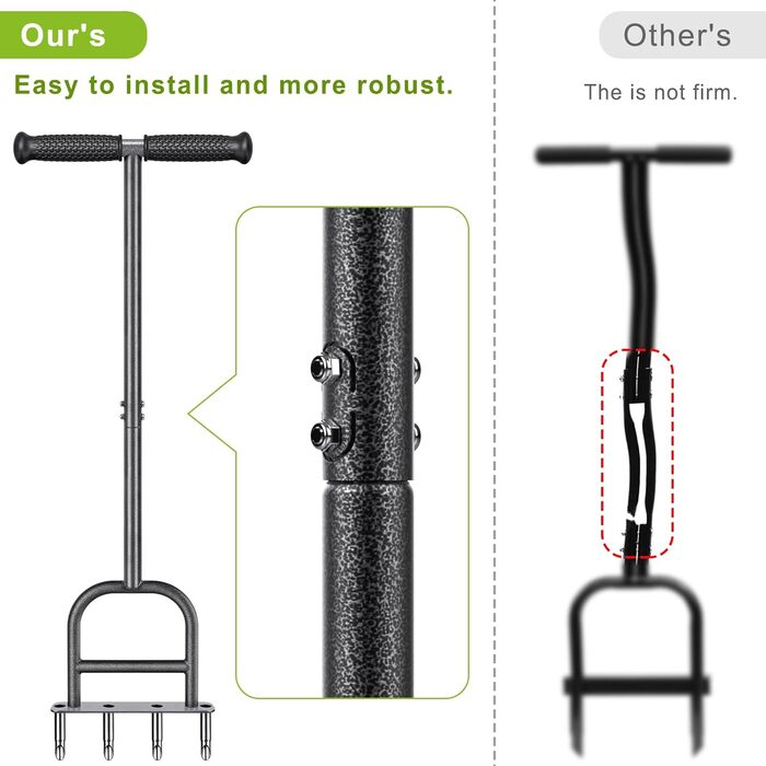 Dolibest Manual Lawn Aerator, Lawn Aerifier with Hollow Tines, Aerator, Gardena Hand Verticutter, Long Handle Soil Aeration Tool, 4 Cores with Cleaning Tool for Compact Lawn Care