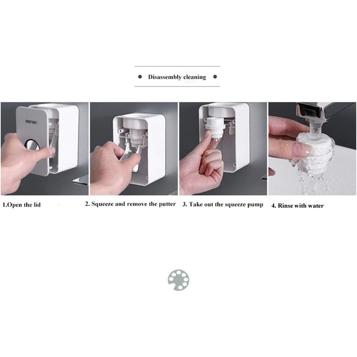 Автоматичний диспенсер пасти та тримач для зубних щіток MHTECH - комплект з 2 диспенсери, 4 стакани, вміщує 5 щіток, настінний (світло-сірий)