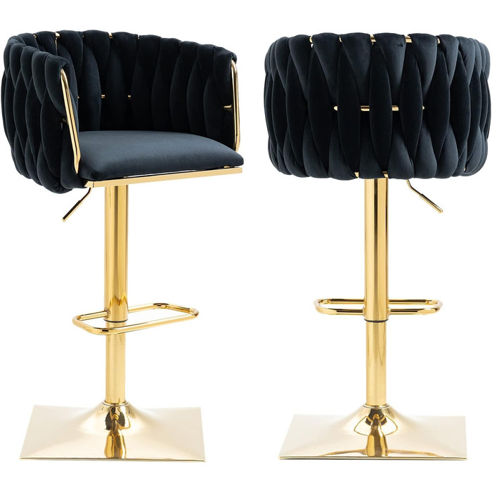 SUPPNEED Velvet Bar Stools 2-Pack - Adjustable Swivel Barstools with Backrest for Kitchen & Bar (Black)