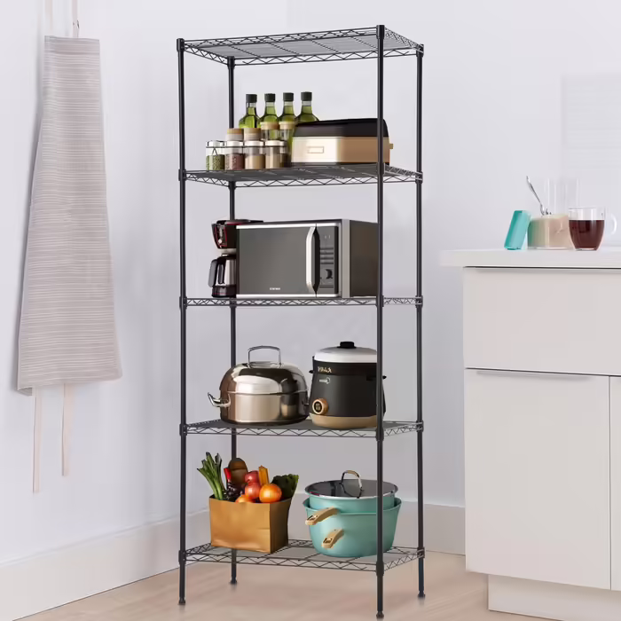 Металева полиця BestOffice 5 ярусів, 35 x 60 x 154 см, чорна - для ванної, офісу, кухні