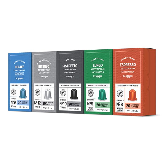 Кавові капсули Amazon з алюмінію, сумісні з Nespresso, світле обсмаження, 100 шт (5 упаковок по 20 шт), сертифікат Rainforest Alliance
