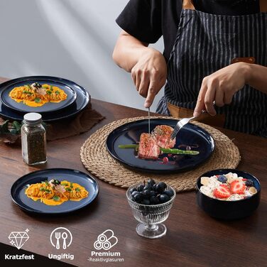 Набір посуду Onader на 6 осіб (18 предметів) - Тарілки, миски, десертні тарілки, кераміка, блакитний, для миття в посудомийній машині