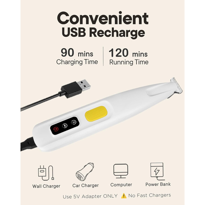 Триммер для собак та котів Pfotentrimmer з LED-підсвічуванням – 18 мм, тихий (35 dB), водонепроникний, акумуляторний – для лап, вух, обличчя та хвоста (білий)