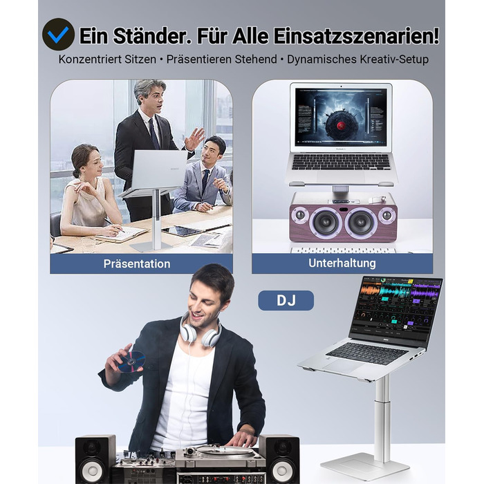 Підставка для ноутбука, регульована по висоті, сіра (срібляста), для MacBook та ноутбуків 13'-16.5'