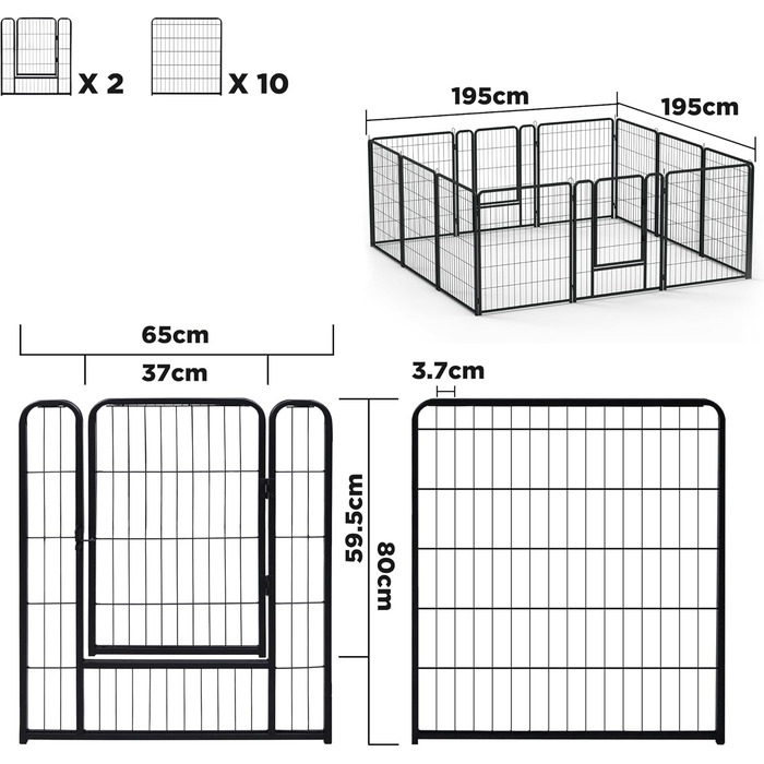 Вольєр для цуценят/собак Freigehege, розкладний, 6 секцій, 65x80 см, чорний (6 шт.)