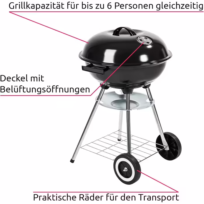 tectake 3in1 Barbecue Grill Cart Smoker, Smoker Grill with Thermometer, Adjustable Air Vent, Steaming, Charcoal Grill with Charcoal Tray and Ash Grid (BBQ Grill)