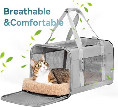 Транспортний бокс для котів та собак Petsfit - сірий, L+: 48,5x31x31 см, з м'яким килимком