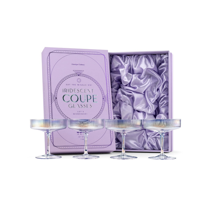 Набір келихів GLASSIQUE CADEAU Vintage Art Deco: 4 шт., 200 мл. Келихи для шампанського, мартіні, дайкірі, коктейлів. Кристал, іризуючий ефект