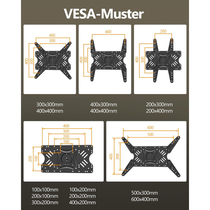 Настінне кріплення для телевізора Heavy Duty XXXL 60-120 дюймів, поворотне, з регулюванням нахилу, до 125 кг, VESA 200x100-600x400 мм