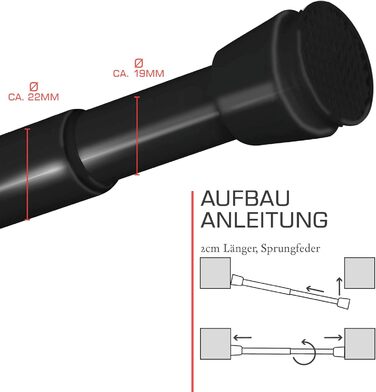 Телескопічна штанга для душу без свердління, регульована – кріпиться без свердління, протиковзна, для штори для душу (70-120 см, чорний)