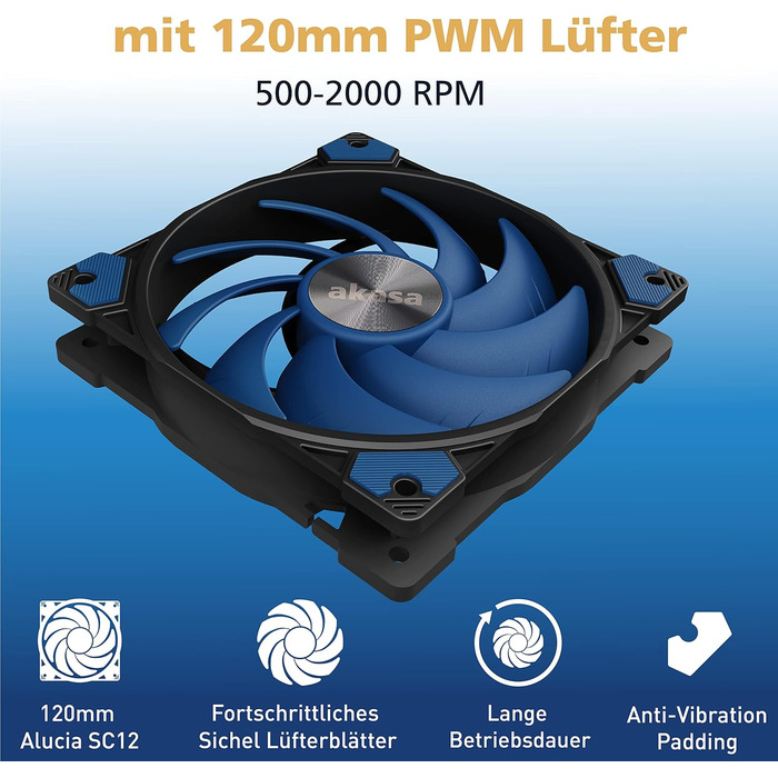 Система охолодження CPU Akasa Alucia H4 з вентилятором 120мм PWM, 4 теплові трубки, 185W TDP, для Intel LGA 2066, 2011, 1151, 1155, 1150, 1200, AMD AM4 AM5 Ryzen