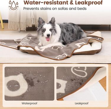 Водонепроникний килимок для собак, 152x127 см, фланель та шерпа, для середніх та великих собак, машинне прання - чорний (100x75 см, коричневий)