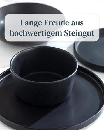 Matte Black Stoneware Dinnerware Set for 6 - 24 Piece Set | Pure Living | Urban Style Dinner Set