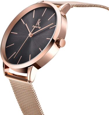 Жіночий годинник Alienwork IK Minimalist, ультратонкий, сітчасте браслет (рожеве золото/сірий/рожеве золоте сітчасте браслет)