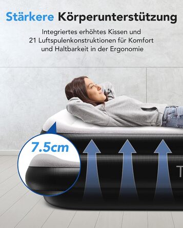 Надувний матрац односпальний з електричним насосом (Чорний, Twin)