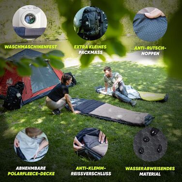 Спальний мішок SKINWALKER 3-4 сезони з знімним флісовим вкладишем, ультралегкий (-1600г), для кемпінгу та піших прогулянок, зимовий/літній, муміє, зелений (сіро-блакитний)