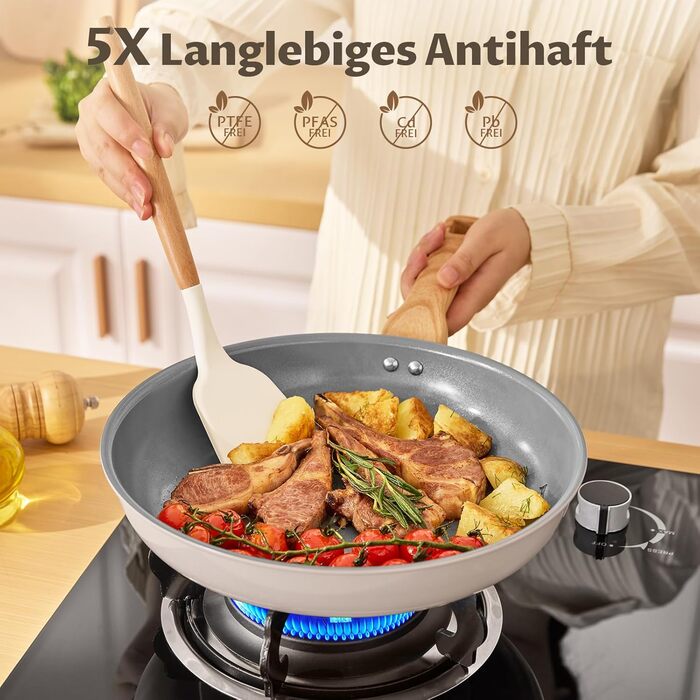 Набір сковорідок для індукції, 20/24/28 см, керамічне покриття з бакелітовою ручкою, антипригарне покриття, молекулярно з'єднане дно для індукції, підходить для всіх типів плит, без PTFE, PFAS та PFOA, 3 шт.