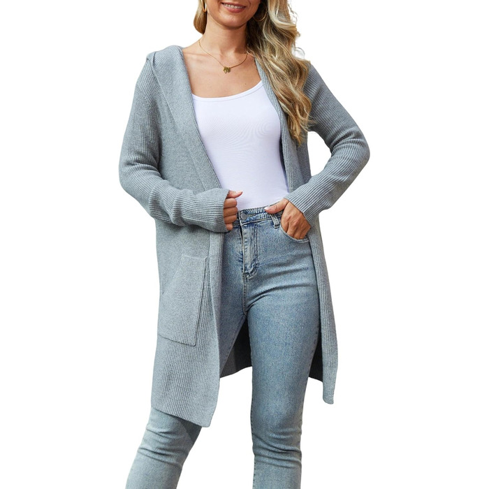Жіночий трикотажний кардиган JUOIANTANG з довгими рукавами, кишенями та капюшоном, сірий, S-XXL
