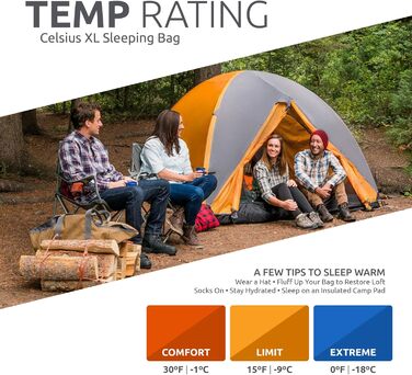 Сплячий мішок TETON Sports Celsius XXL; Великий, для сімейного кемпінгу; Безкоштовний компресійний мішок, чорний (зелений)
