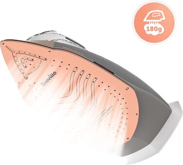 Праска Breville Powersteam 2600W з керамічною підошвою, 220 г паровий удар, вертикальний струмінь 50 г/хв, автовимкнення, білий/блакитний