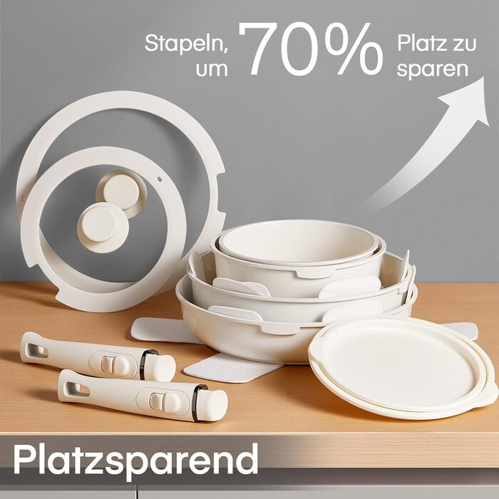Набір посуду Fohere 16 предметів з керамічним антипригарним покриттям та знімними ручками, для індукційних плит, з кришками
