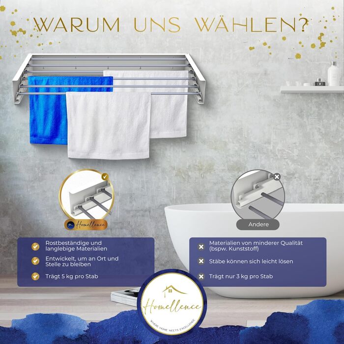 Настінна сушилка для білизни Homellence - висувна, розкладна, 3,50 м, біла