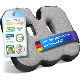 Ортопедична подушка для сидіння Healthfix® для офісу та дому - ергономічна подушка з memory foam для полегшення навантаження на куприк та кістки тазу (середня-жорстка)