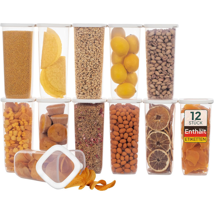 Контейнери для зберігання Uandu з кришкою, герметичні - набір 12 шт. | Органайзери для кухні | Без BPA | 12 x 1750 мл