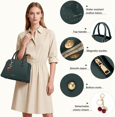 Сумка жіноча RAINSMORE середнього розміру з екошкіри, темно-зелена. Для планшета 11