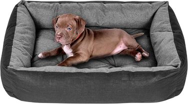 Лежанка для собак SuperKissen24: корзина, диван, лежанка для собак великих, середніх та маленьких порід. Легко миється, розмір M, чорний та сірий колір, льон, 70x55 см (1 шт.)