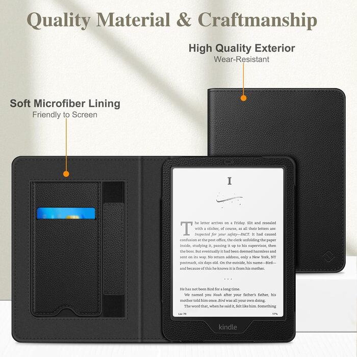 Чохол Fintie для Kindle Paperwhite 12-го покоління (2024/2025) та Kindle Colorsoft/Signature Edition, з підставкою, петлею та авто-сном, чорний