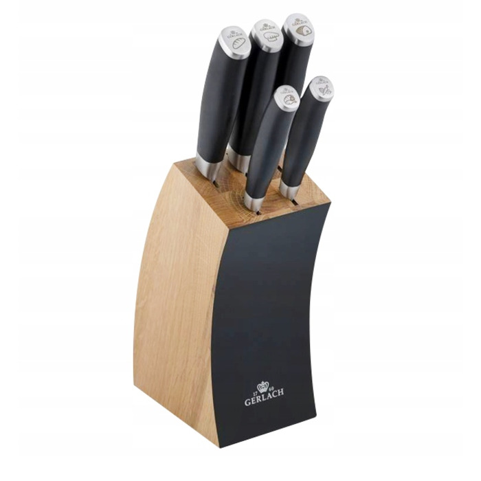 Набір ножів Gerlach Deco Black (5 предметів) у дерев'яному блоці з дощекою та точилом
